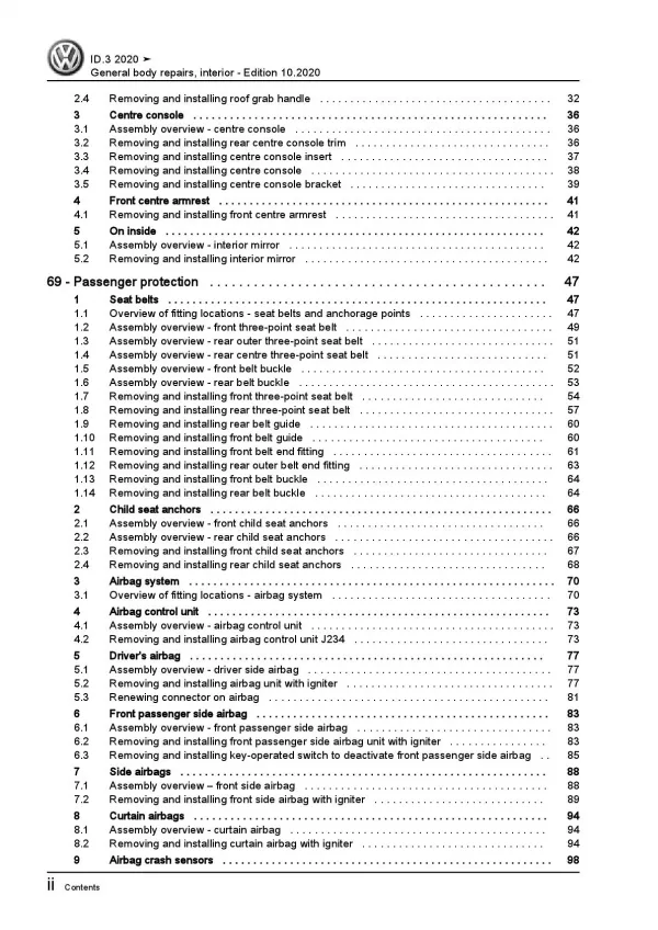 VW ID.3 type E11 from 2019 general body repairs interior repair manual pdf ebook