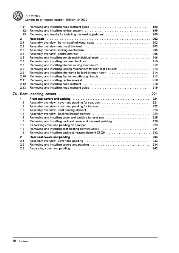 VW ID.3 type E11 from 2019 general body repairs interior repair manual pdf ebook