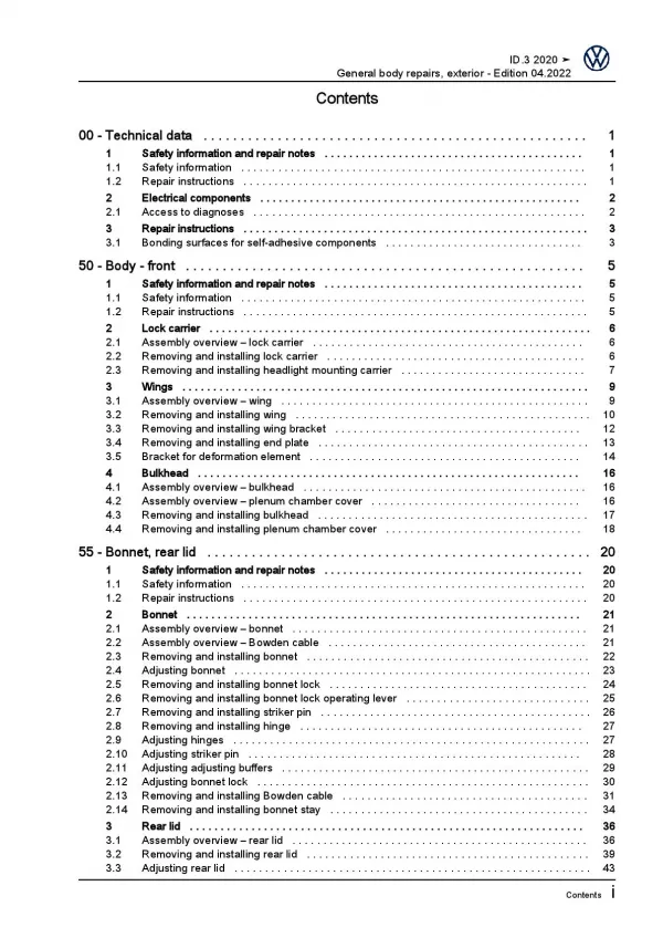 VW ID.3 type E11 from 2019 general body repairs exterior repair manual pdf ebook