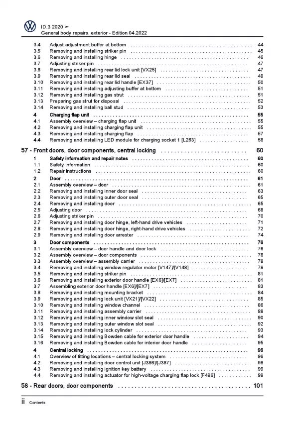 VW ID.3 type E11 from 2019 general body repairs exterior repair manual pdf ebook