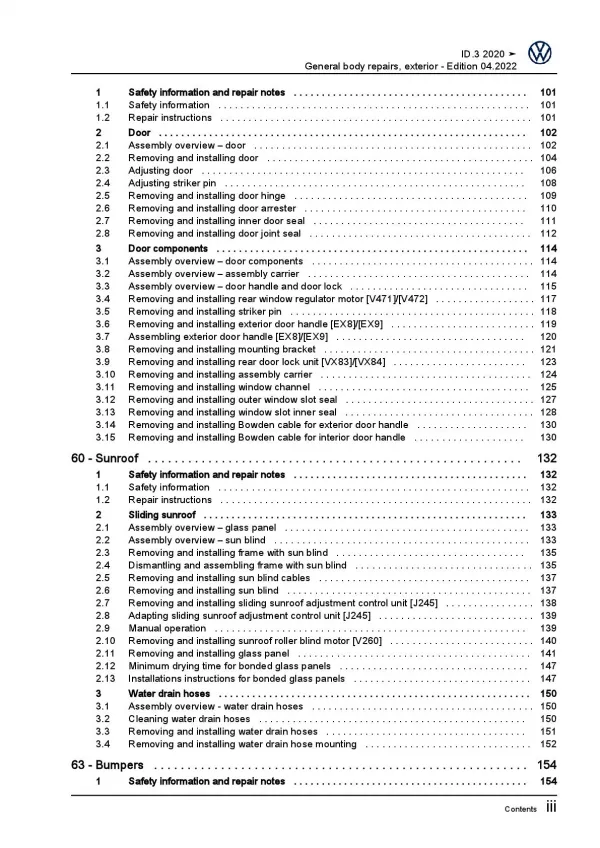 VW ID.3 type E11 from 2019 general body repairs exterior repair manual pdf ebook