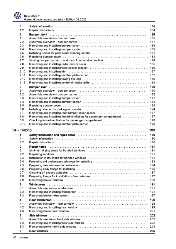 VW ID.3 type E11 from 2019 general body repairs exterior repair manual pdf ebook