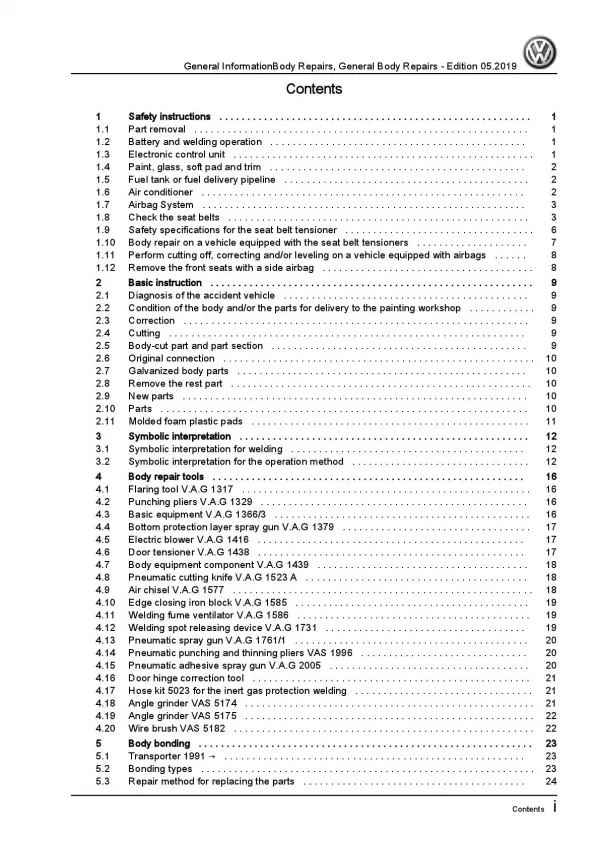 VW ID.3 type E11 from 2019 general information body repairs workshop manual pdf