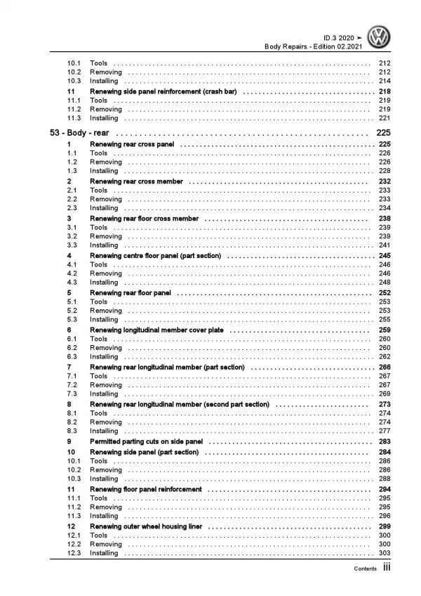 VW ID.3 type E11 from 2019 body repairs workshop repair manual pdf ebook 