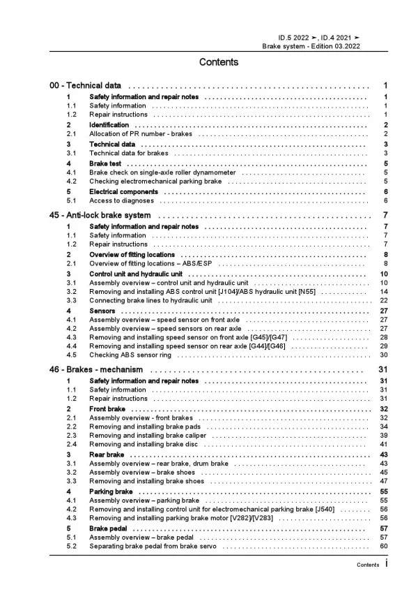 VW ID.4 type E21 from 2020 brake systems repair workshop manual pdf ebook