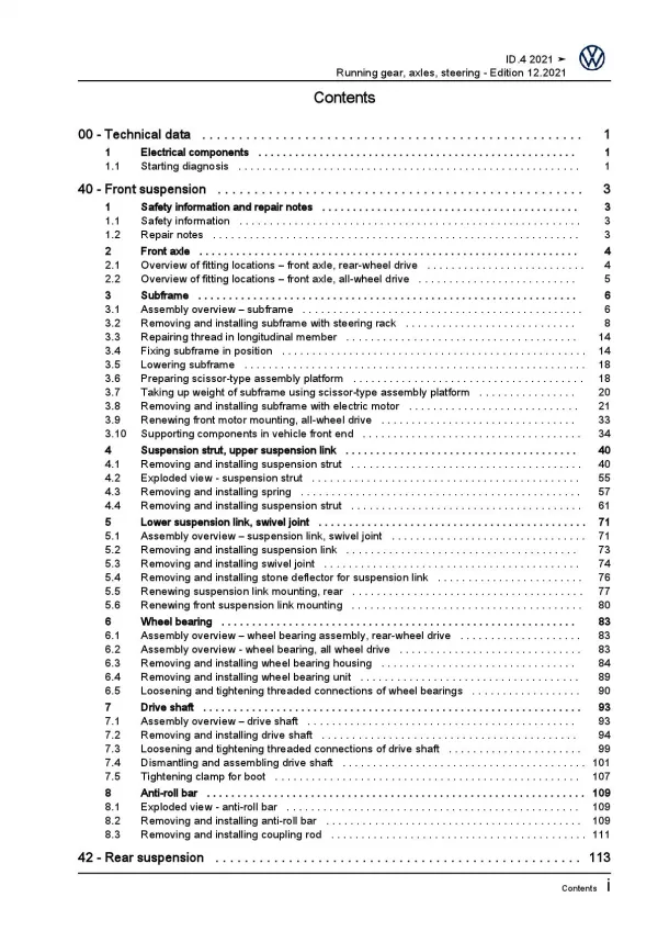 VW ID.4 E21 from 2020 running gear axles steering repair workshop manual pdf