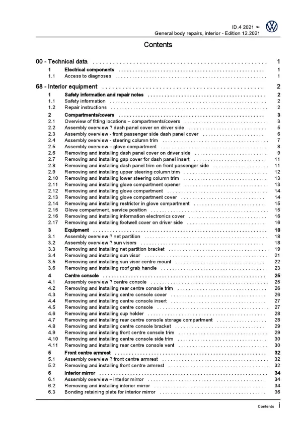 VW ID.4 E21 from 2020 general body repairs interior repair workshop manual pdf