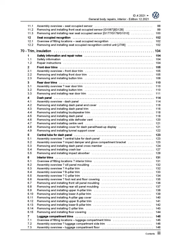 VW ID.4 E21 from 2020 general body repairs interior repair workshop manual pdf