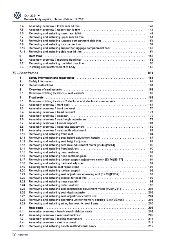 VW ID.4 E21 from 2020 general body repairs interior repair workshop manual pdf