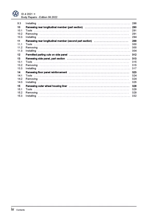 VW ID.4 type E21 from 2020 body repairs workshop repair manual pdf file ebook