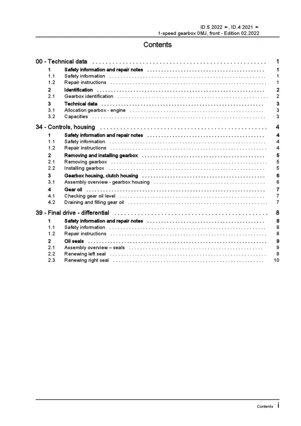 VW ID.4 type E21 from 2020 1 speed gearbox 0MJ rear repair workshop manual pdf