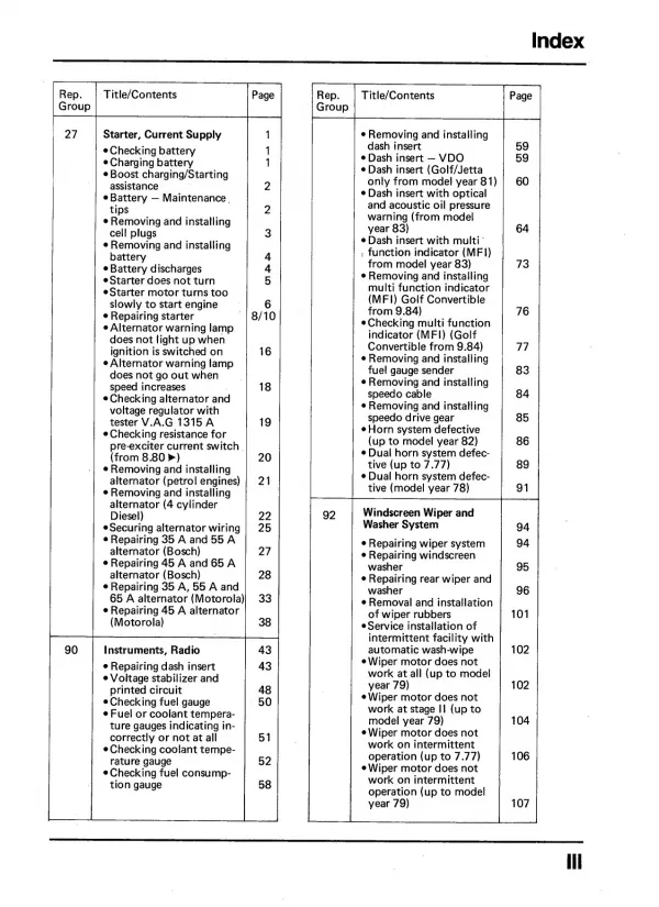 VW Jetta type 16 1979-1984 electrical system repair workshop manual pdf ebook