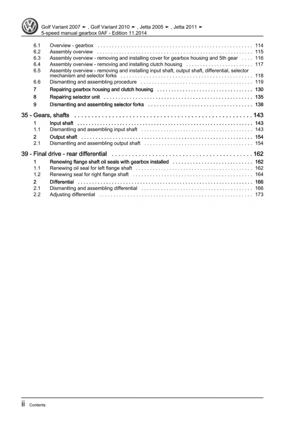 VW Jetta type 1K 2004-2010 5 speed manual gearbox 0AF repair workshop manual pdf