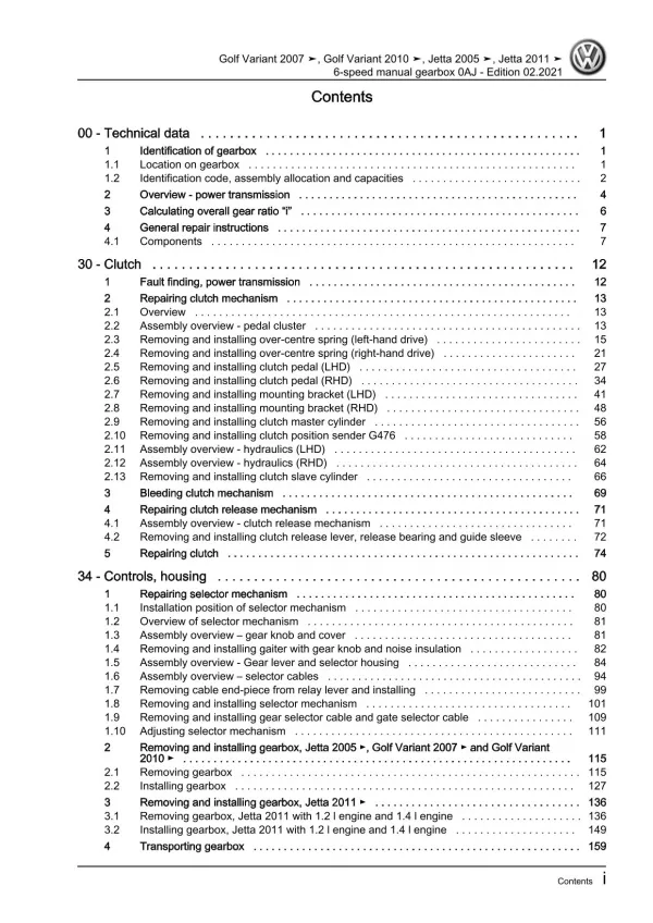 VW Jetta type 1K 2004-2010 6 speed manual gearbox 0AJ repair workshop manual pdf