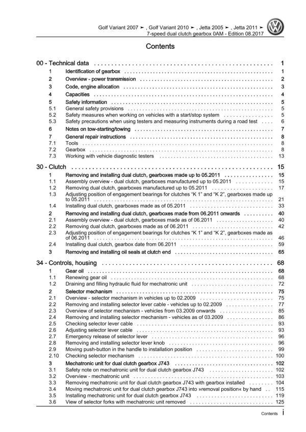 VW Jetta 1K 2004-2010 7 speed dual clutch gearbox 0AM repair workshop manual pdf