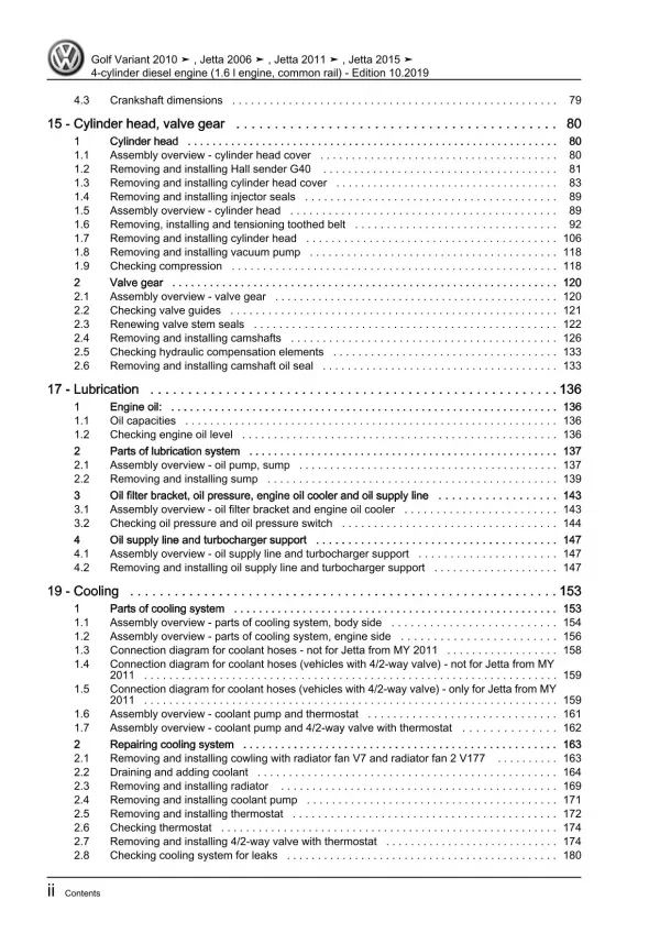 VW Jetta 1K 2004-2010 4-cyl. diesel engines 90-105 hp repair workshop manual pdf