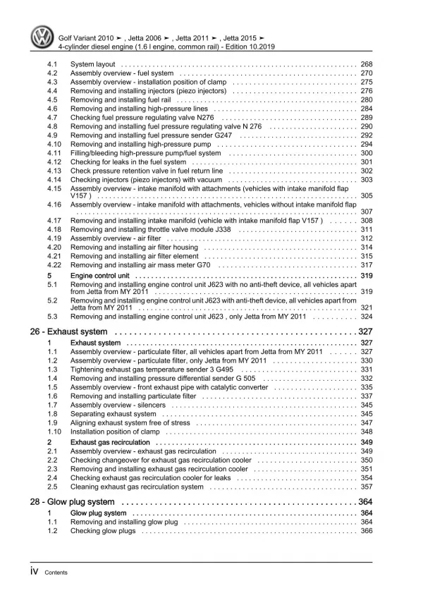 VW Jetta 1K 2004-2010 4-cyl. diesel engines 90-105 hp repair workshop manual pdf