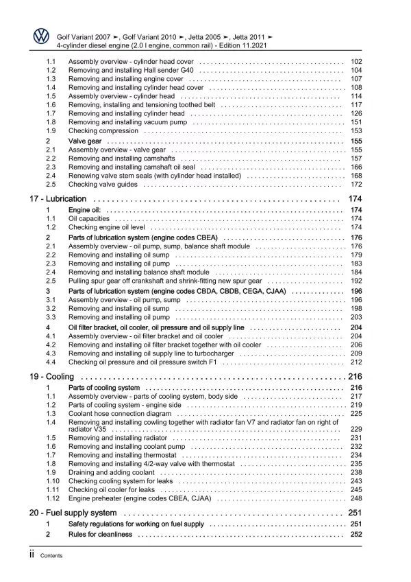 VW Jetta 1K (04-10) 4-cyl. diesel engines 136-170 hp repair workshop manual pdf
