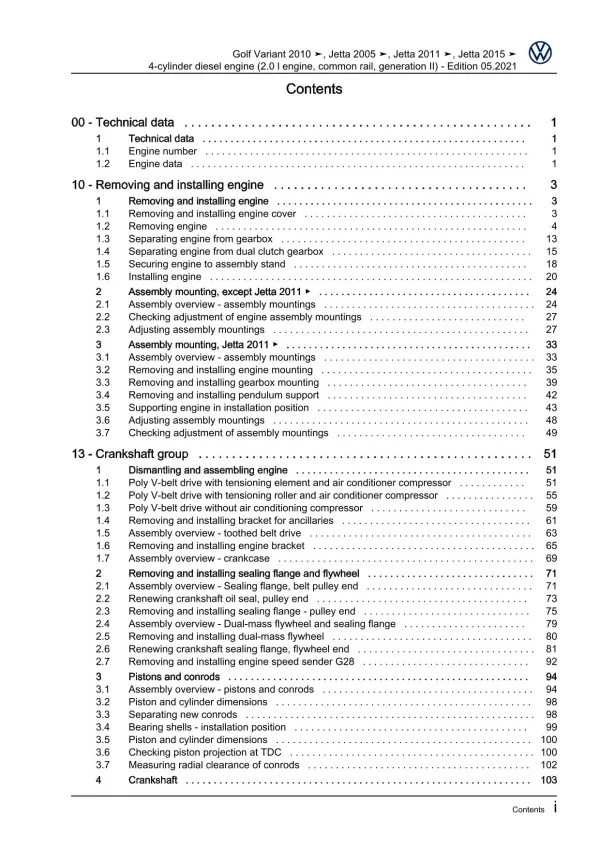 VW Jetta 1K (04-10) 4-cyl. diesel engines 110-140 hp repair workshop manual pdf