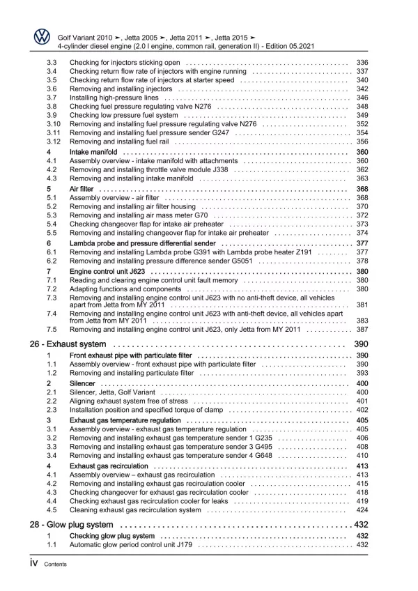 VW Jetta 1K (04-10) 4-cyl. diesel engines 110-140 hp repair workshop manual pdf