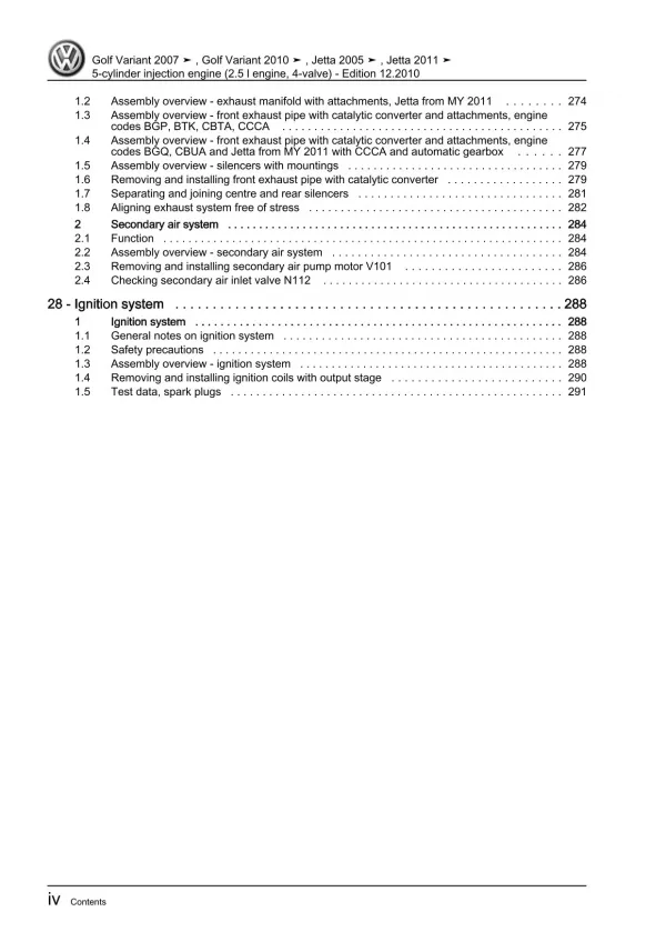 VW Jetta 1K (04-10) 5-cyl. diesel engines 150-170 hp repair workshop manual pdf