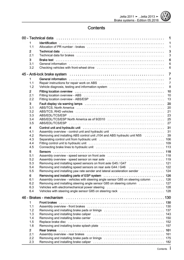 VW Jetta type AV 2010-2014 brake systems repair workshop manual pdf ebook file