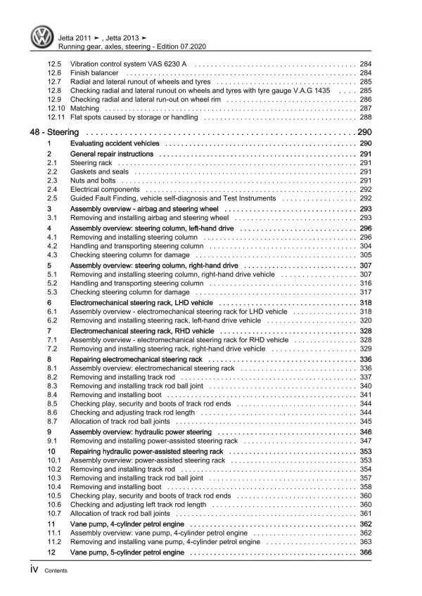 VW Jetta AV 2010-2014 running gear axles steering repair workshop manual pdf