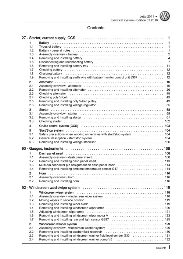 VW Jetta type AV 2010-2014 electrical system repair workshop manual pdf ebook