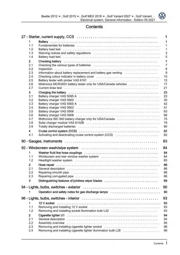 VW Jetta AV 2010-2018 electrical system general info repair workshop manual pdf