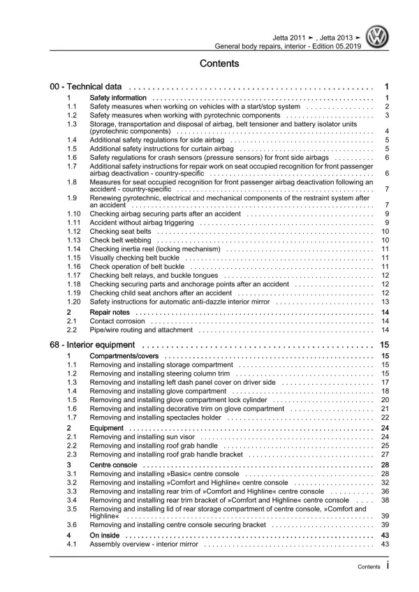 VW Jetta AV 2010-2014 general body repairs interior repair workshop manual pdf