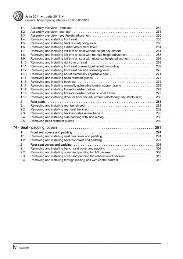 VW Jetta AV 2010-2014 general body repairs interior repair workshop manual pdf