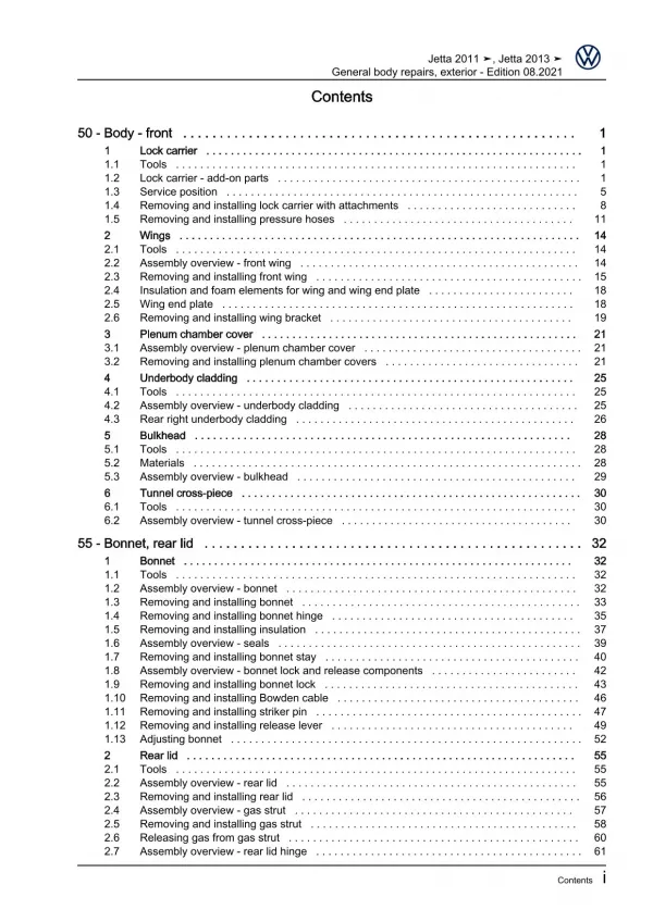 VW Jetta AV 2010-2014 general body repairs exterior repair workshop manual pdf