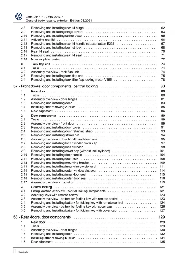VW Jetta AV 2010-2014 general body repairs exterior repair workshop manual pdf