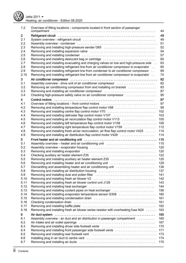 VW Jetta AV 2010-2014 heating air conditioning system repair workshop manual pdf