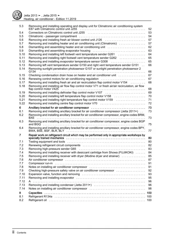 VW Jetta AV 2014-2018 heating air conditioning system repair workshop manual pdf