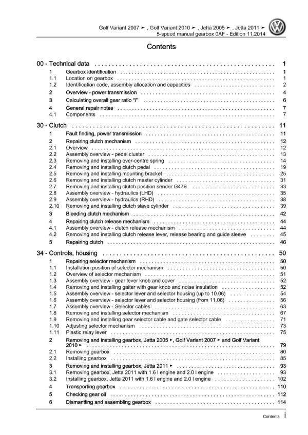 VW Jetta type AV 2010-2014 5 speed manual gearbox 0AF repair workshop manual pdf