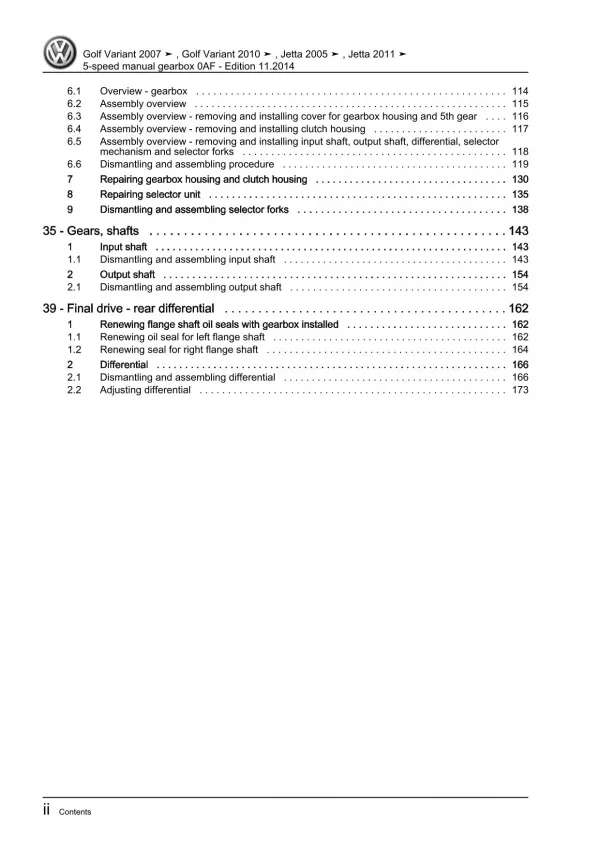 VW Jetta type AV 2010-2014 5 speed manual gearbox 0AF repair workshop manual pdf