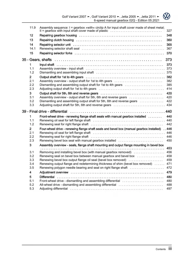 VW Jetta type AV 2010-2014 6 speed manual gearbox 02Q repair workshop manual pdf