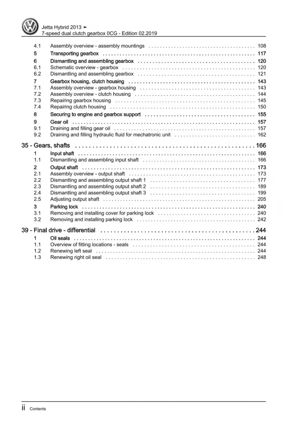 VW Jetta AV 2013-2016 7 speed dual clutch gearbox 0CG repair workshop manual pdf