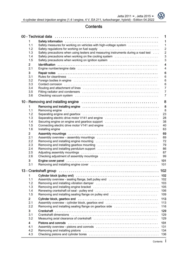 VW Jetta AV 2010-2018 4-cyl. petrol engines 86-105 hp repair workshop manual pdf