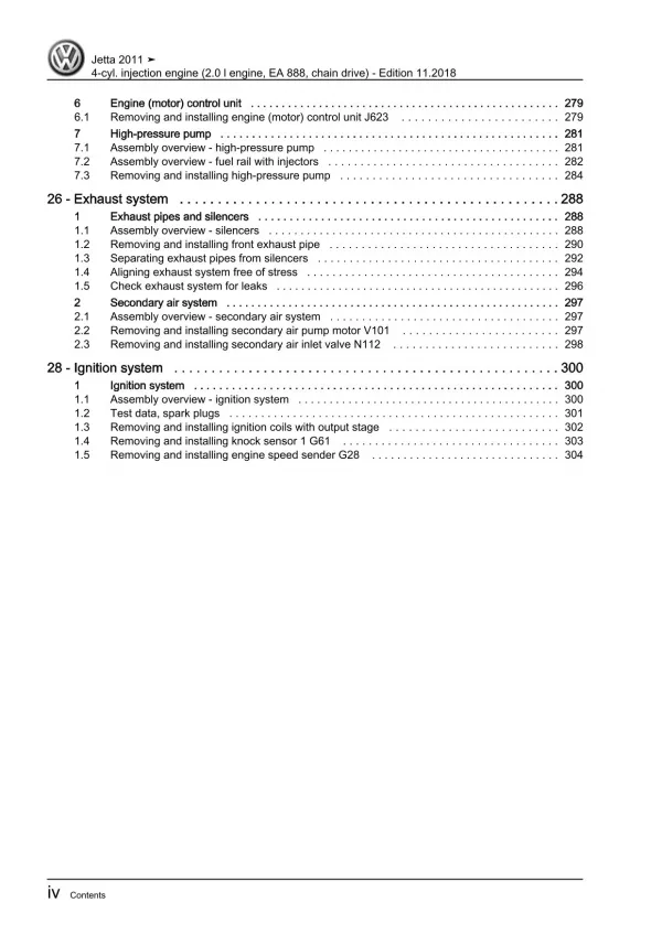 VW Jetta AV 2010-2014 4-cyl. petrol engines 200 hp repair workshop manual pdf