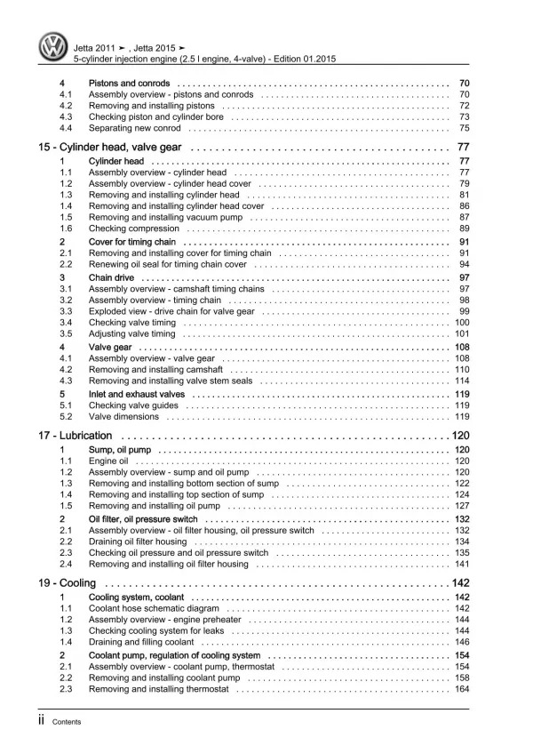 VW Jetta AV 2010-2018 5-cyl. petrol engines 170 hp repair workshop manual pdf