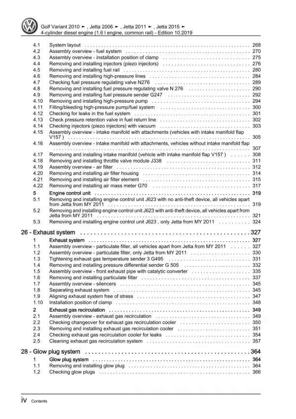 VW Jetta AV 2010-2018 4-cyl. diesel engines 90-105 hp repair workshop manual pdf