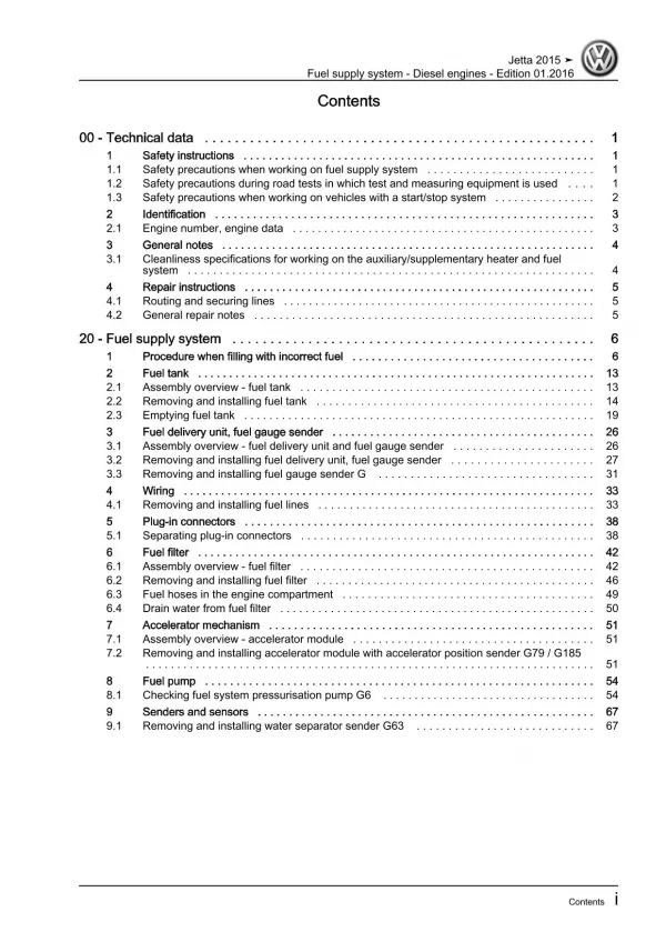 VW Jetta AV (14-18) fuel supply system diesel engines repair workshop manual pdf