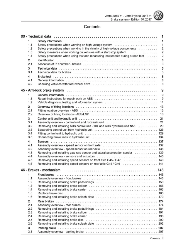 VW Jetta type AV 2014-2018 brake systems repair workshop manual pdf ebook file