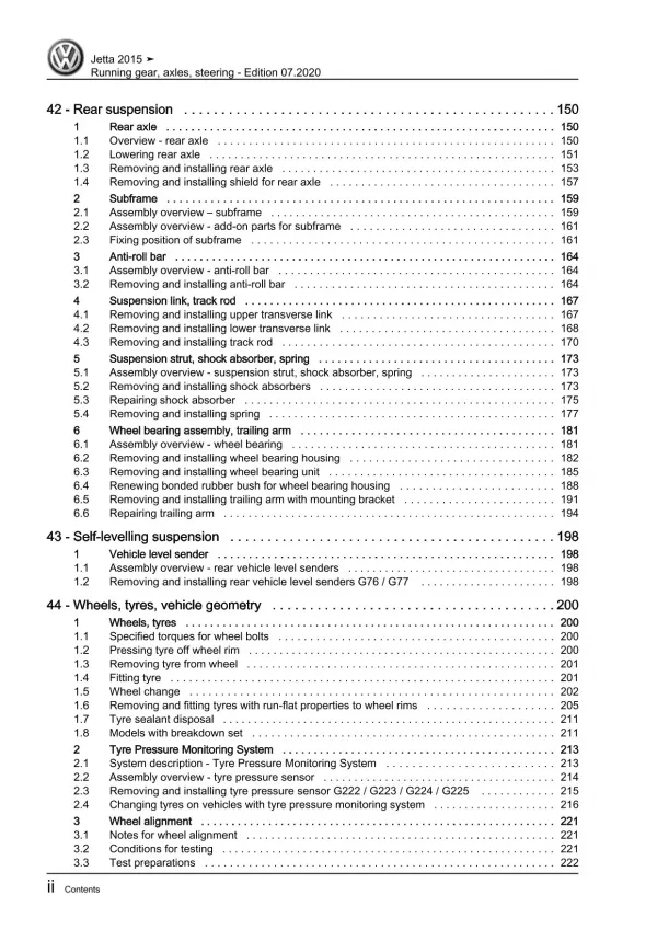 VW Jetta AV 2014-2018 running gear axles steering repair workshop manual pdf
