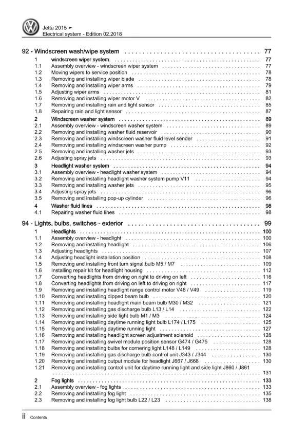 VW Jetta type AV 2014-2018 electrical system repair workshop manual pdf ebook