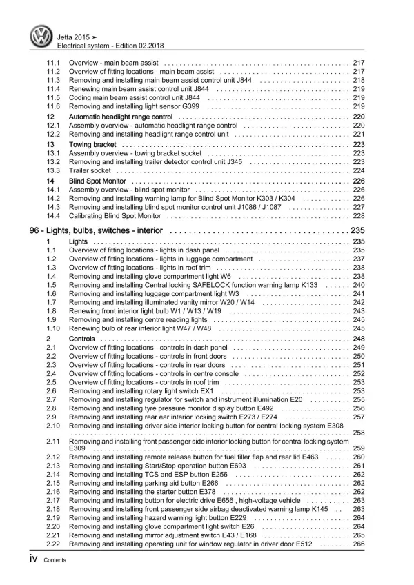 VW Jetta type AV 2014-2018 electrical system repair workshop manual pdf ebook