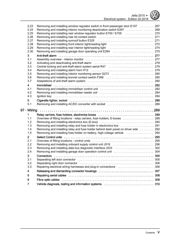 VW Jetta type AV 2014-2018 electrical system repair workshop manual pdf ebook