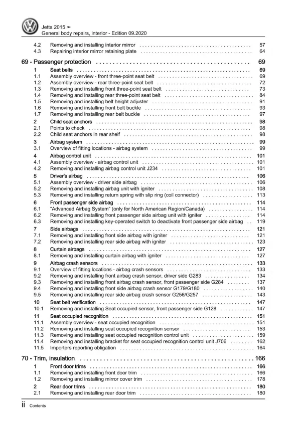 VW Jetta AV 2014-2018 general body repairs interior repair workshop manual pdf